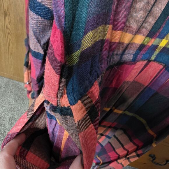 Torrid Plaid Dress Size 2 Orange Blue Zip Pockets Roll Sleeves Cinch Waist - Picture 5 of 9